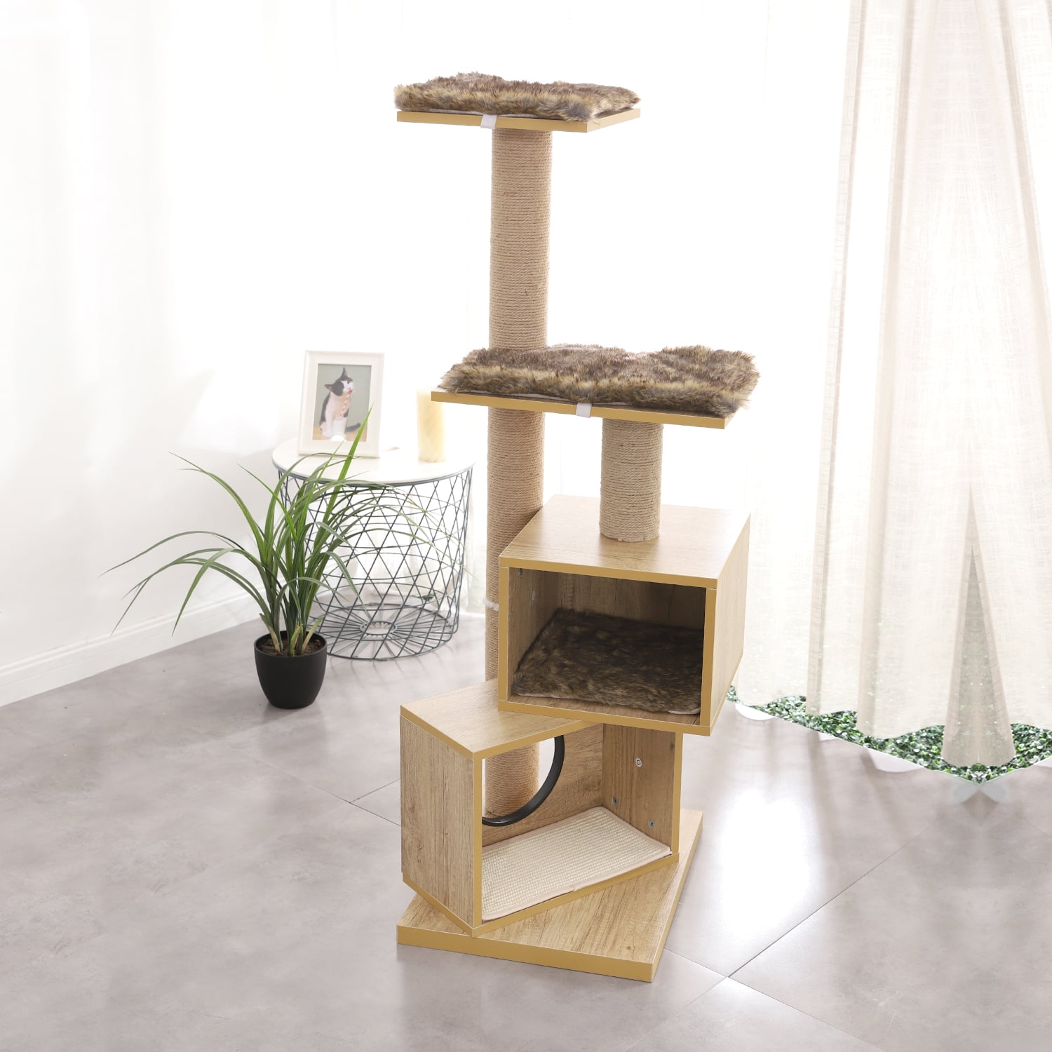 Pefilos 57" 4 Levels Platform Cat Tree House, Cat Condo for Large Cats with Fully Scratching Posts, Cat Tower for Indoor, Beige Pefilos 57" 4 Levels Platform Cat Tree House, Cat Condo for Large Cats with Fully Scratching Posts, Cat Tower for Indoor, Beige