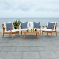 thumbnail image 3 of Safavieh Deacon 4-Pc Wood/Polyester Outdoor Living Set in Natural/Navy Striped, 3 of 11