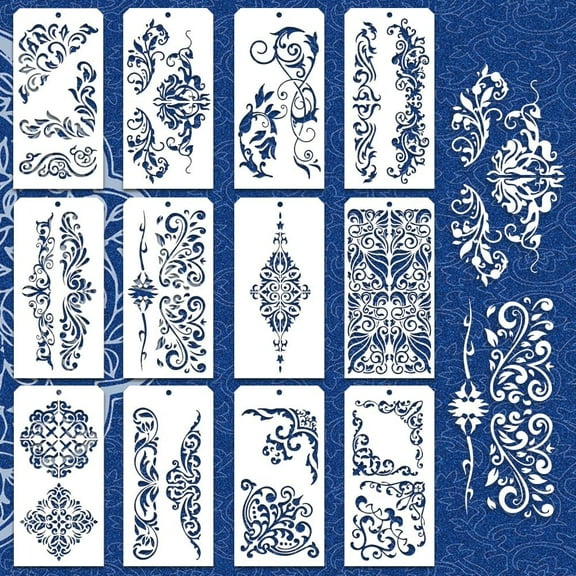 12 Pcs Decorative Painting Templates 12 Styles Vintage Floral Border Painting Stencils Reusable Border Stencil Leaf Stencils