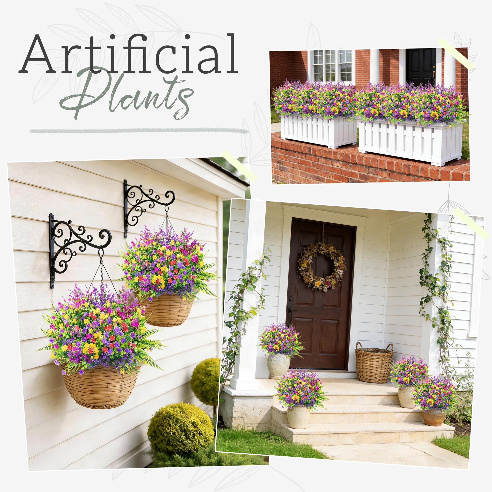 Artificial Flowers Bulk 24 Bundles, UV Resistant Fake Flowers for Outdoors, Perfect for Garden Patio Porch Window Box Decor, Year Round Colorful Spring Display, Colourful