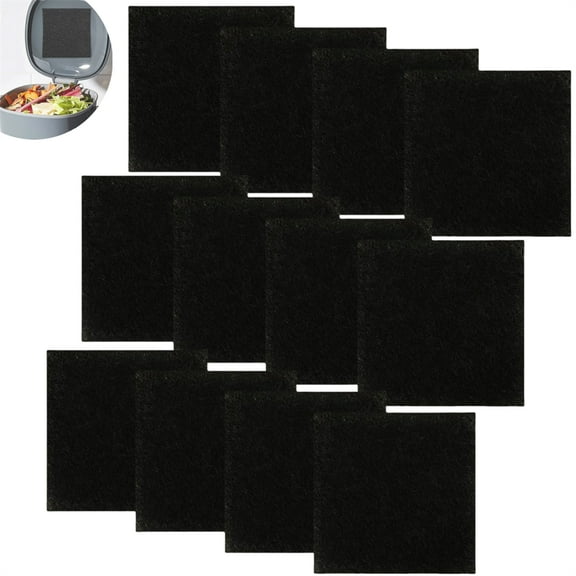 HYG 12 Pack Square Compost Bin Filters Activated Carbon Filter Pad Spare Odor Filter Sheets Replacement for Home Kitchen Compost Bucket (Black 4.7 inch)