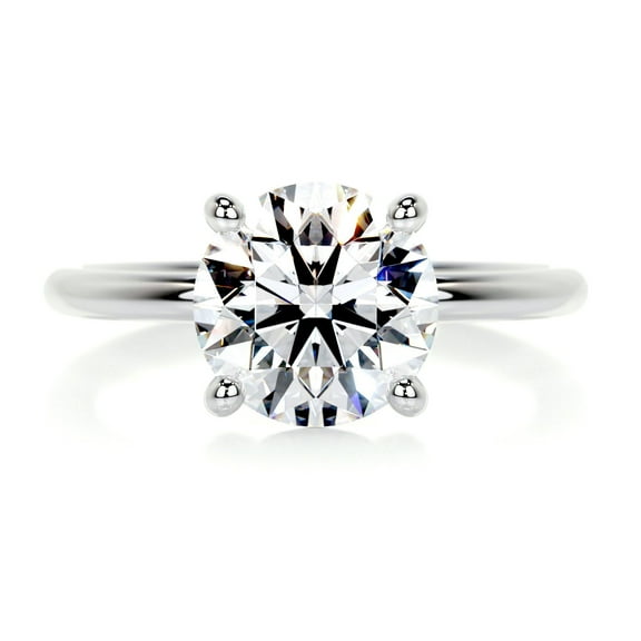 First Jewel 14K White Gold Over Wedding Anniversary Ring - 2.1 Ct Round Brilliant Cut Diamond Ring - Simple Engagement Wedding Solitaire Ring - Solo Stone Wedding Diamond Ring - Gift for Her