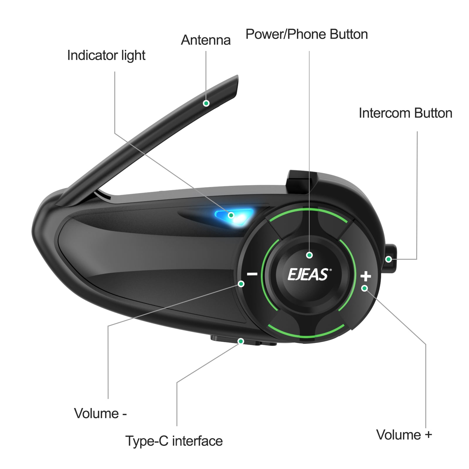 EJEAS Mesh 3.0 Motorcycle Helmet Intercom Bluetooth Headset Q8 4PC,6 Riders Group Talking 1000M Motorbike Helmet Communication System