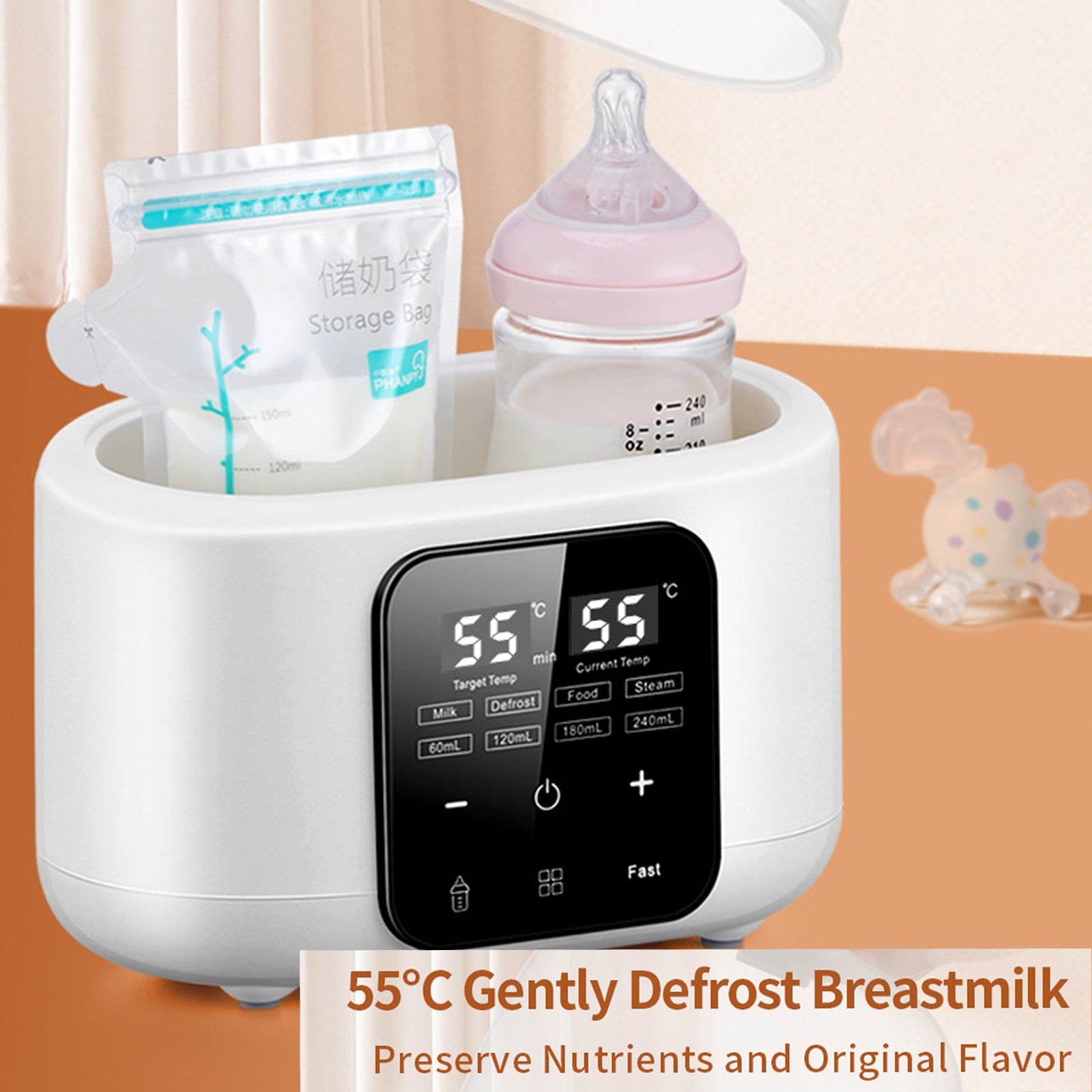 Baby Bottle Warmer, 6-in-1 Double Bottle Warmer and Sterilizer for Breastmilk or Formula, Fast Milk Warmer with Smart Temperature Control, Defrost, Heat Food, Formula Water Warmer for All Bottles