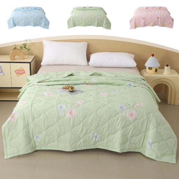 AZXY Summer Quilt, Twin Size Blue Cooling Comforter, 59.06x78.74 in Lightweight Quilted Bedspread Coverlet, Washable Thin Summer Blanket Breathable Bedding for Hot Sleepers