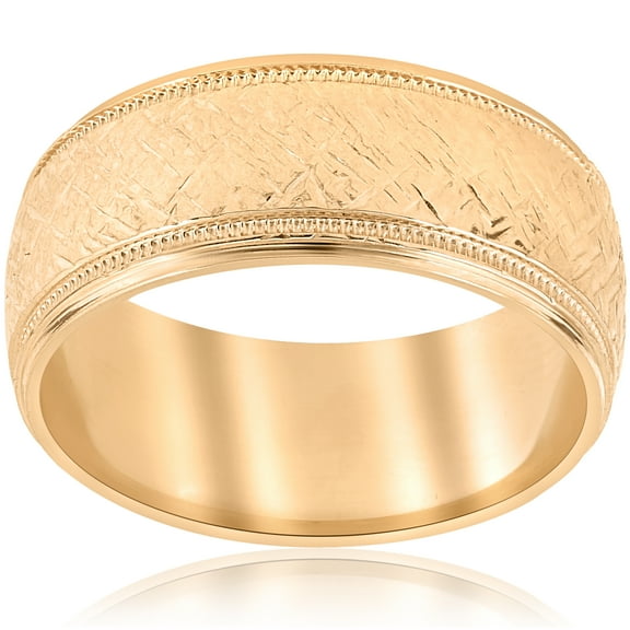Pompeii 10k Yellow Gold Men's Comfort-Fit Wedding 8MM Band With Etched Finish (,)