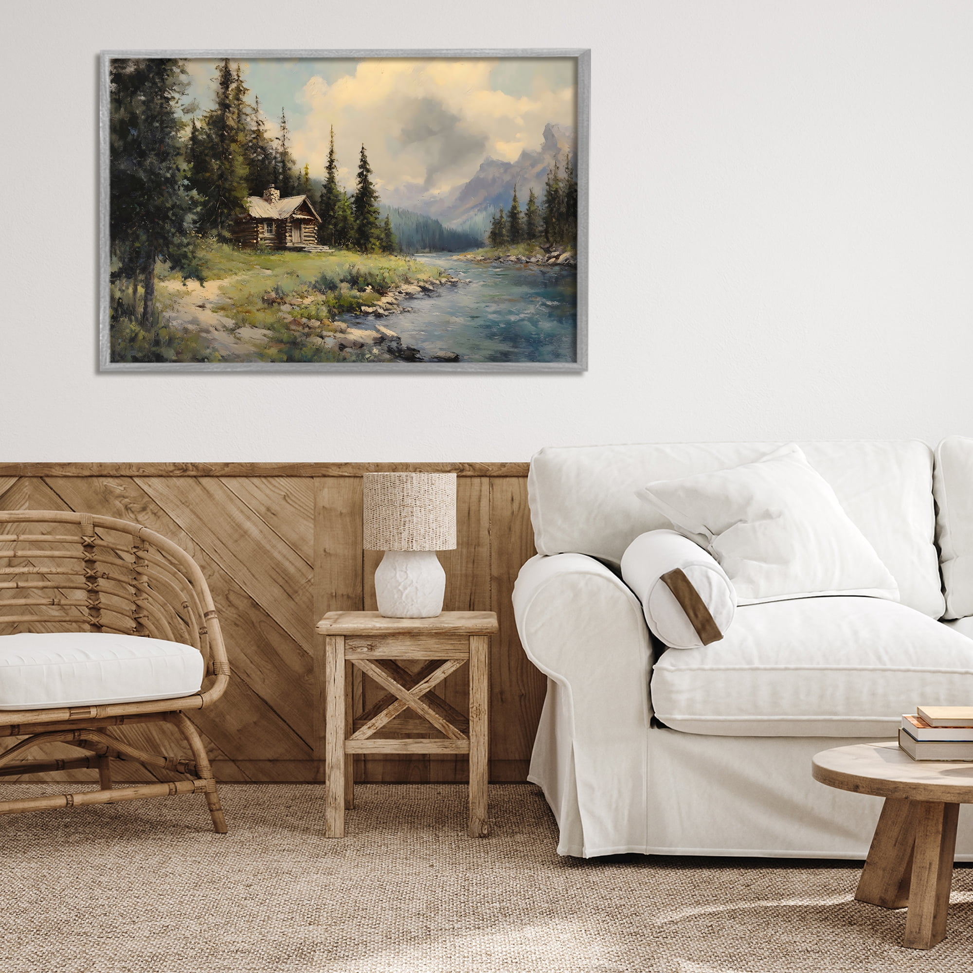Stupell Industries Creek Cabin Riverside Retreat Gray Framed Giclee Art, design by Franklyn Gregory