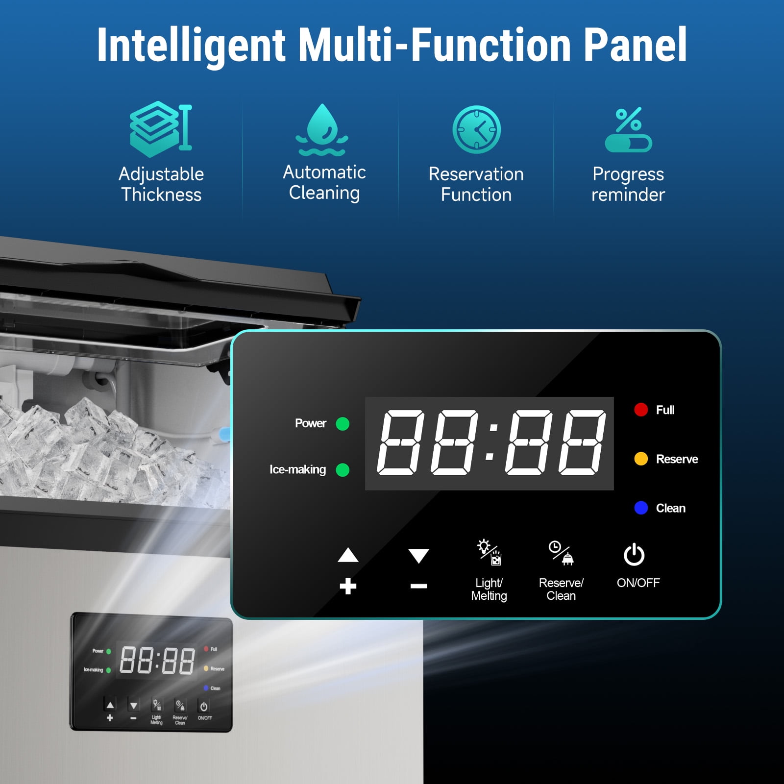 Commercial Ice Maker Machine 100Lbs/24H with 33 Lbs Storage Bin, Freestanding/Countertop Ice Maker Machine - 33 Lbs Storage Bin