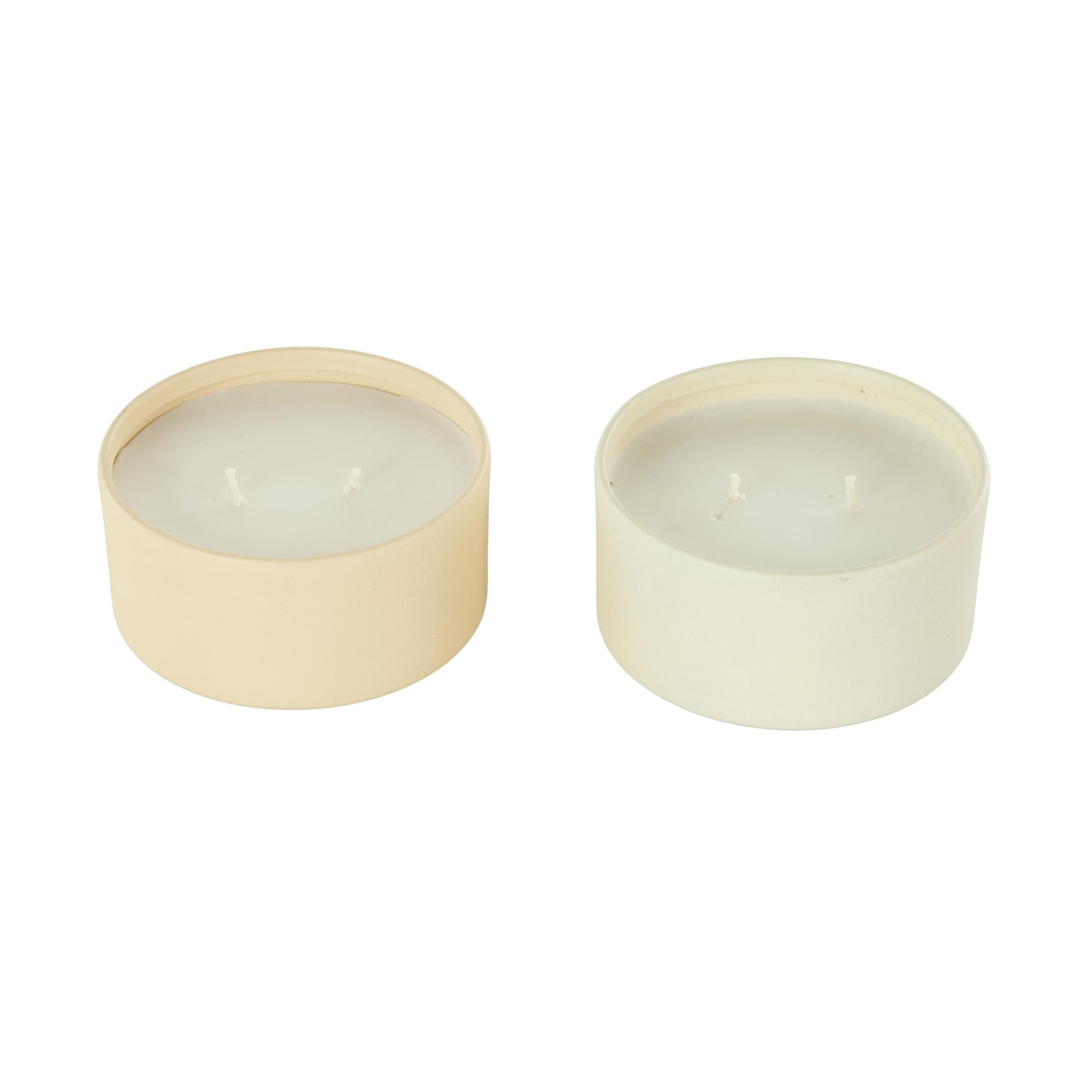 DecMode 2 Holder Multi Colored Metal Fresh Cotton / White Tea & Ginger Scented Textured 9oz 2 Wick Candle with White Wax, (Set of 2)