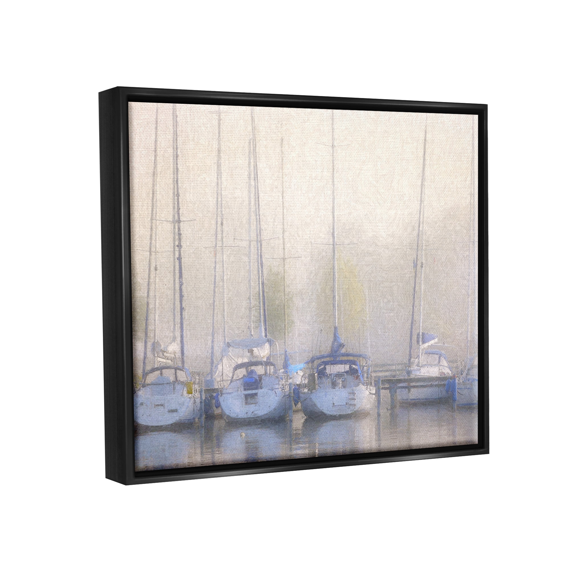 Stupell Docked Sailboats Harbor Reflection Landscape Painting Black Floater Framed Art Print Wall Art