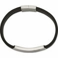 thumbnail image 3 of Stainless Steel Brushed And Polished Black Leather 8.5In Id Bracelet (8.5 X 9.9) Made In China -Jewelry By Sweet Pea, 3 of 7