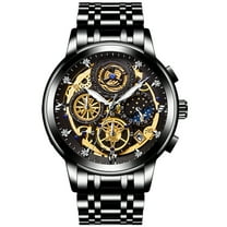 ZUNPAI Watches for Men Multifunction Chronograph Quartz Analog with Luminous Calendar Waterproof, Men's Dress Business Sport Wristwatch Stainless Steel Strap Watch