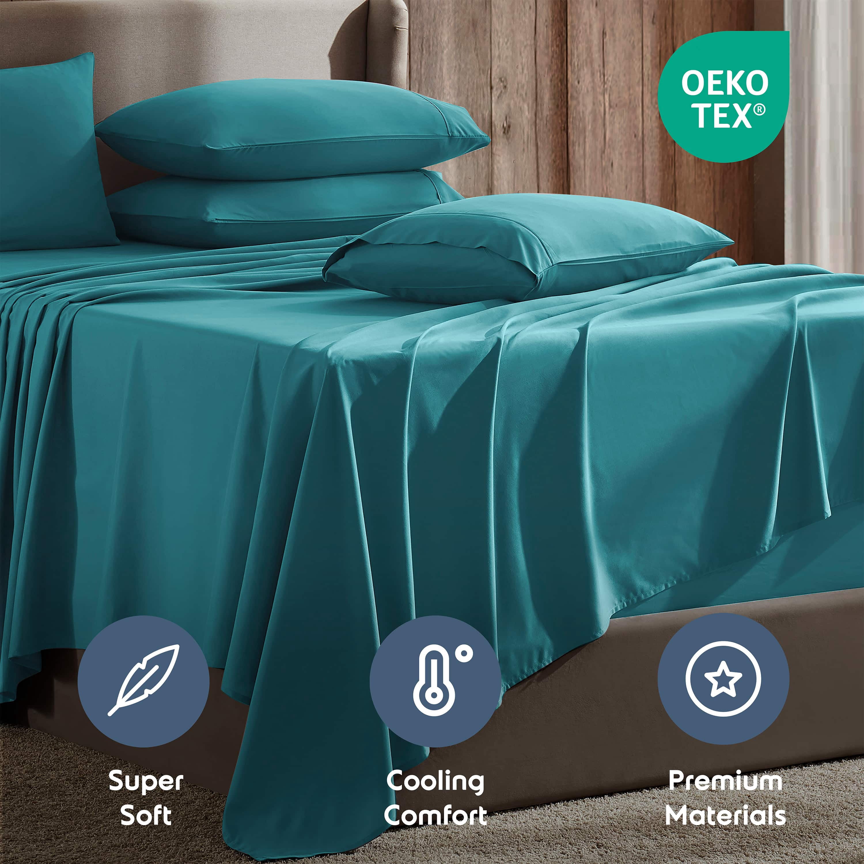LammaLoe Extra Deep Pocket Split King Sheets set, Fits 18"-24" Mattress, 7 Piece Soft Microfiber Bed Sheet Sets, Teal