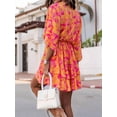 thumbnail image 5 of Women'S V-Neck Fashion Print Wavy Sleeve Skirt Dress Summer Spring Floral Boho Dress Tangerine Color XL, 5 of 6