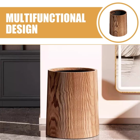 MERRYHAPY Rustic Brown Bathroom Trash Can Waste Basket Reusable Durable 1-Pack for Home and Office