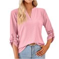 thumbnail image 2 of Blouses For Women Business Casual Clearance Long Sleeve Shirts V Neck Solid Blouses Dressy Casual Tunic Tops Pink M, 2 of 7