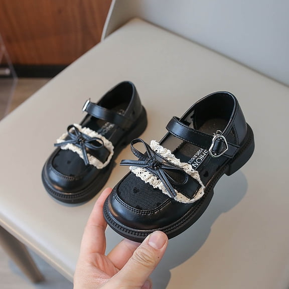 Ovbmpzd Sandals for Girls Size 7 Black Low Heels Bow Summer Closed Toe Sandals Dress Party Princess Adjustable Straps Wedding Shoes for Little Big Kid