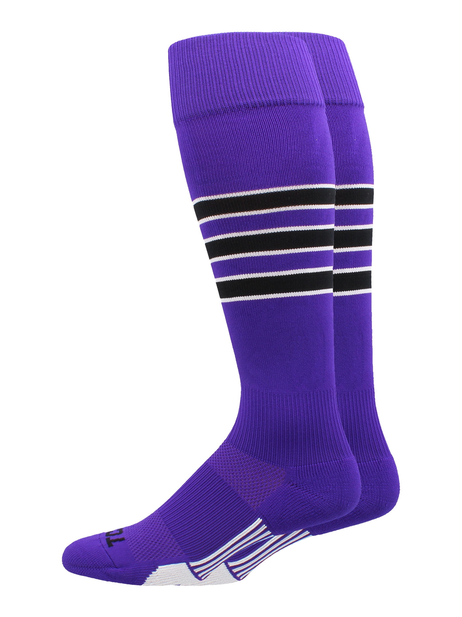 MadSportsStuff madsportsstuff dugout 3 stripe baseball socks (purple/black/white, large