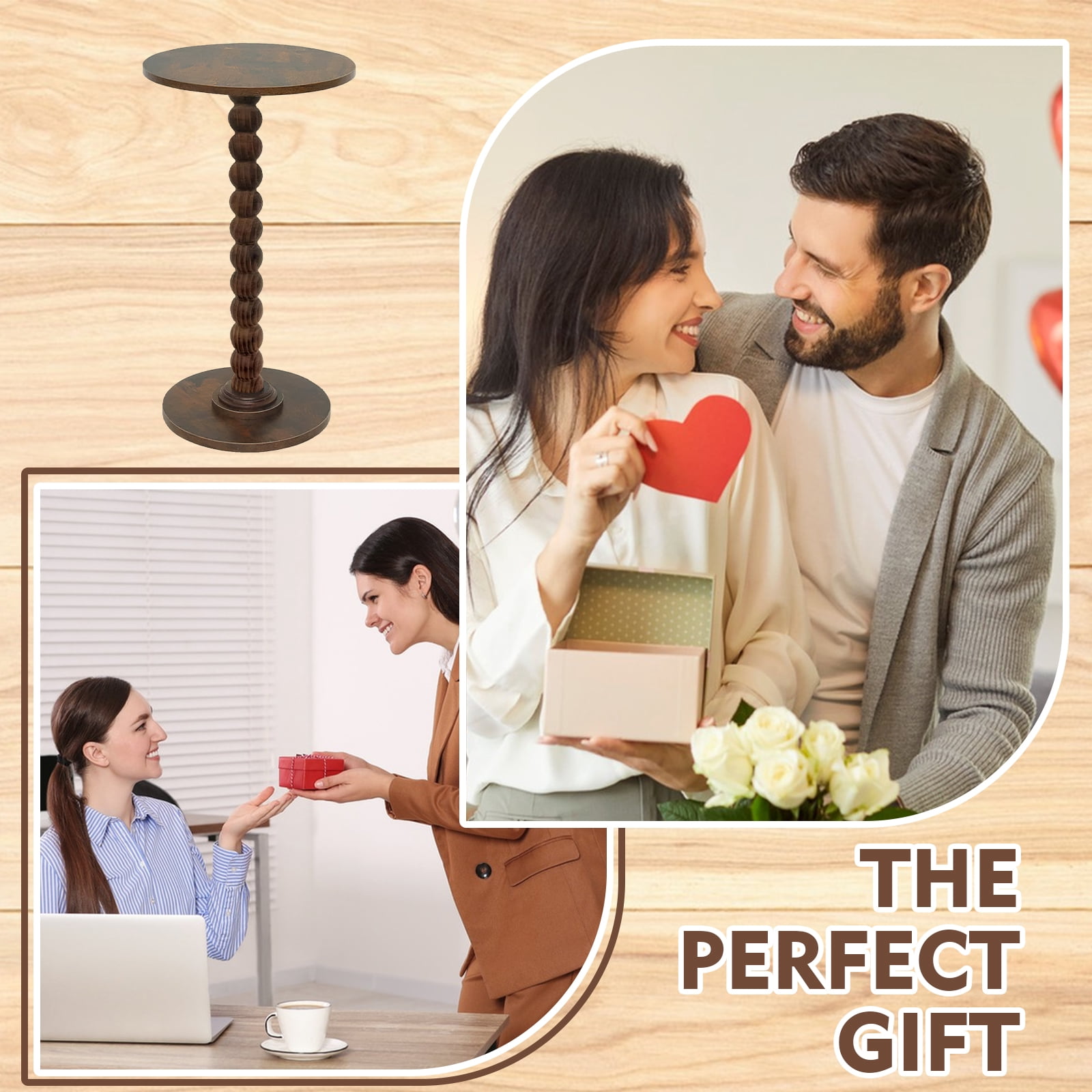 GIRACOA Round Wooden End Table, Small Side Table with Solid Wood Leg, Bedside Table Night Stand for Living Room, Bedroom, Entryway