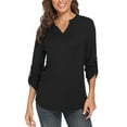 thumbnail image 2 of Women's 3/4 Roll Sleeve V Neck Tops Casual Tunic Shirts Blouse Ladies Tops(Black S), 2 of 5