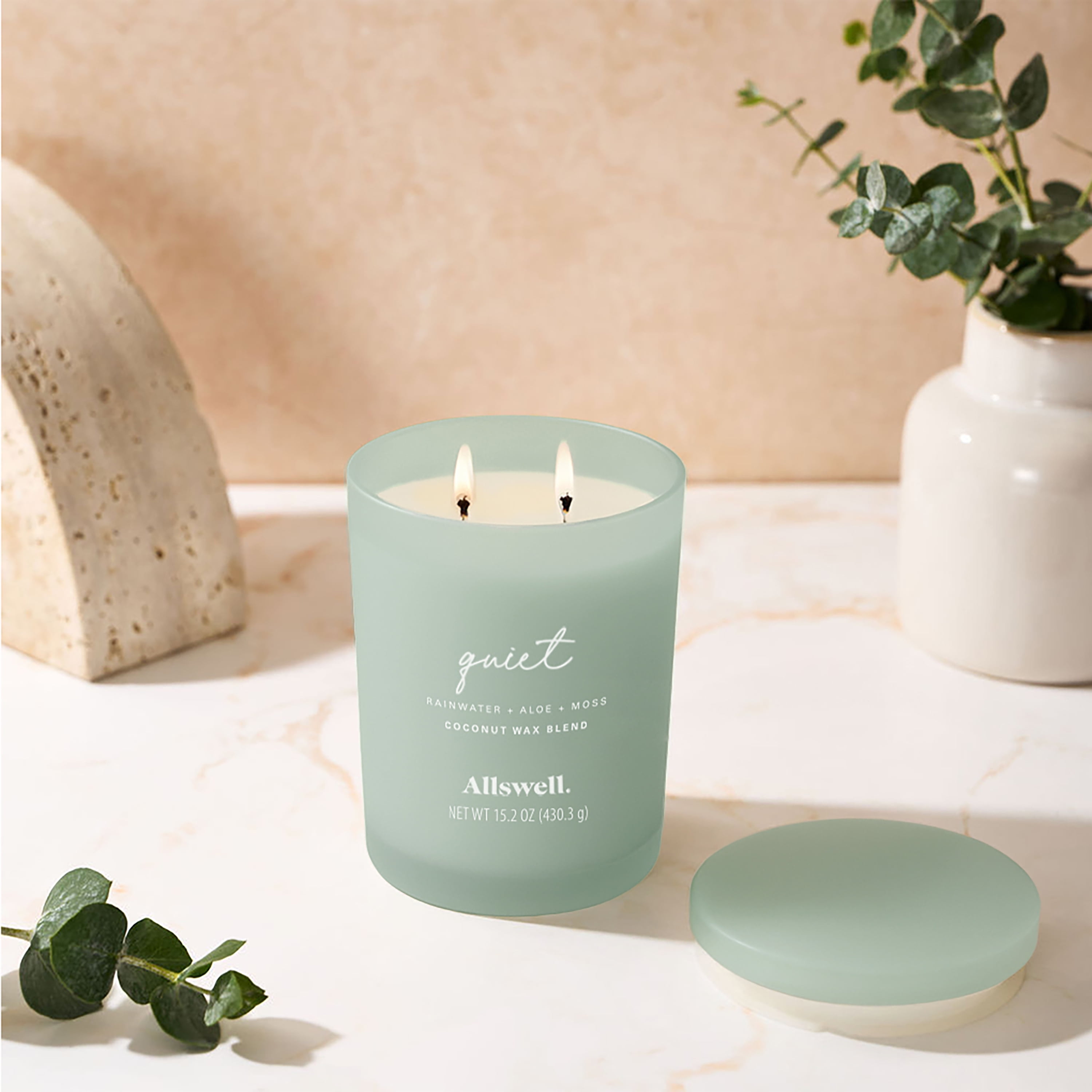 Allswell Quiet (Rainwater + Aloe + Moss) Scented 2-Wick Spa Jar Candle 15.2oz.