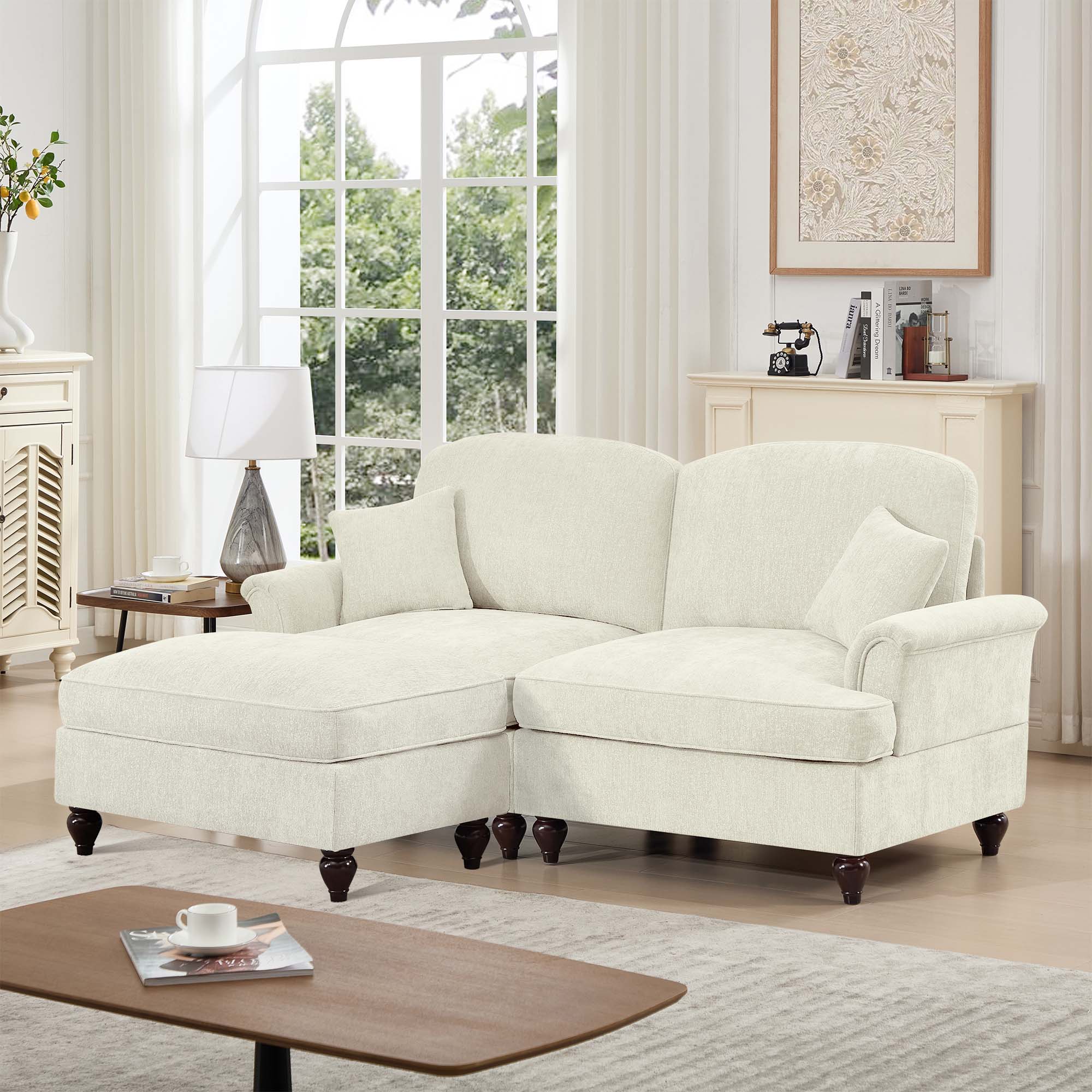 Firscook 76" Chenille Loveseat Sofa with Ottoman, L Shaped Couch for Living Room, Beige