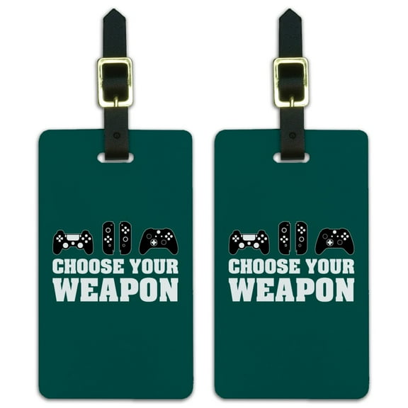 Choose Your Weapon Controllers Games Gamer Luggage ID Tags Suitcase Carry-On Cards - Set of 2