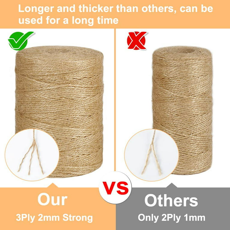 Natural Jute Twine, 656 Feet 2mm Thick Brown Twine String for Garden,  Crafts, Gifts Wrapping, Packing 