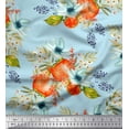 thumbnail image 1 of Soimoi Green Poly Georgette Fabric Tomato & Freesia Floral Printed Fabric 1 Yard 52 Inch Wide, 1 of 1