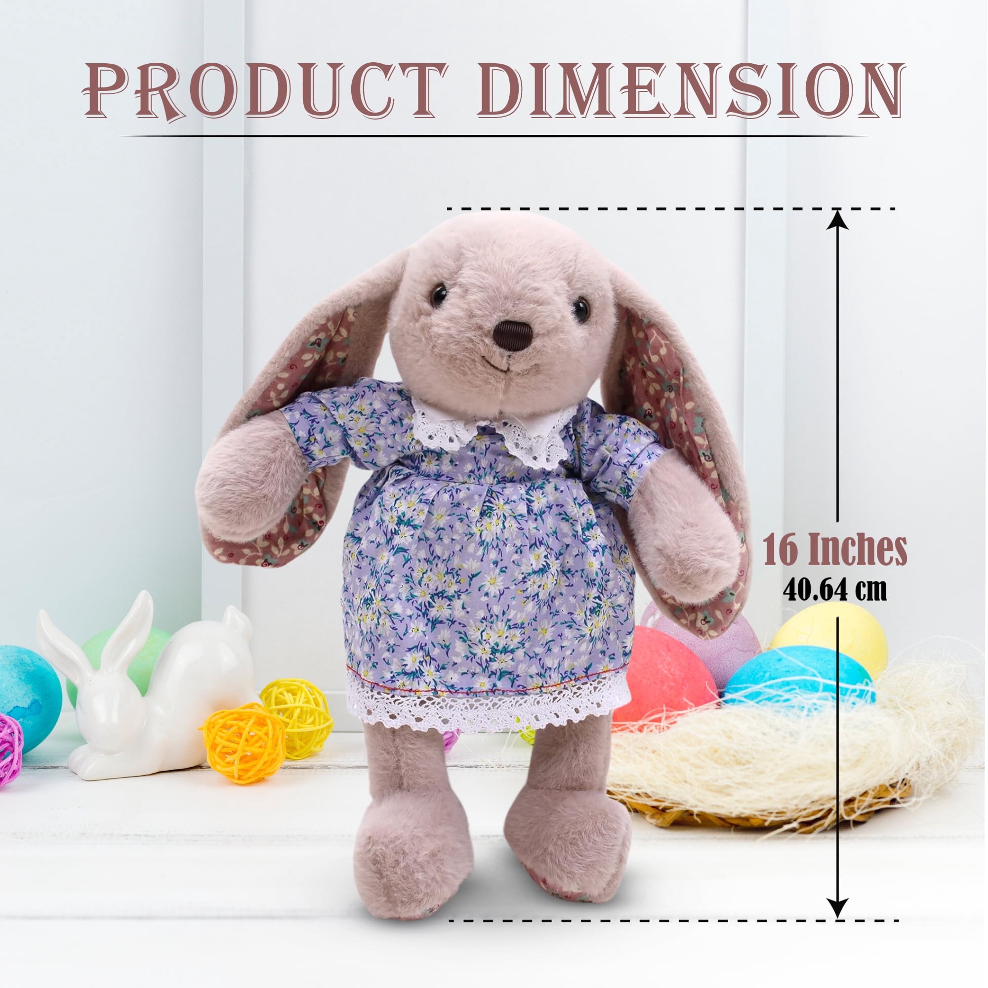 Made by Aliens Floral Easter Bunny Stuffed Animal – Plush Bunny Toy Cute Huggable Rabbit – Perfect Gift for kids & Adults on Easter – 16-inch (Beige)