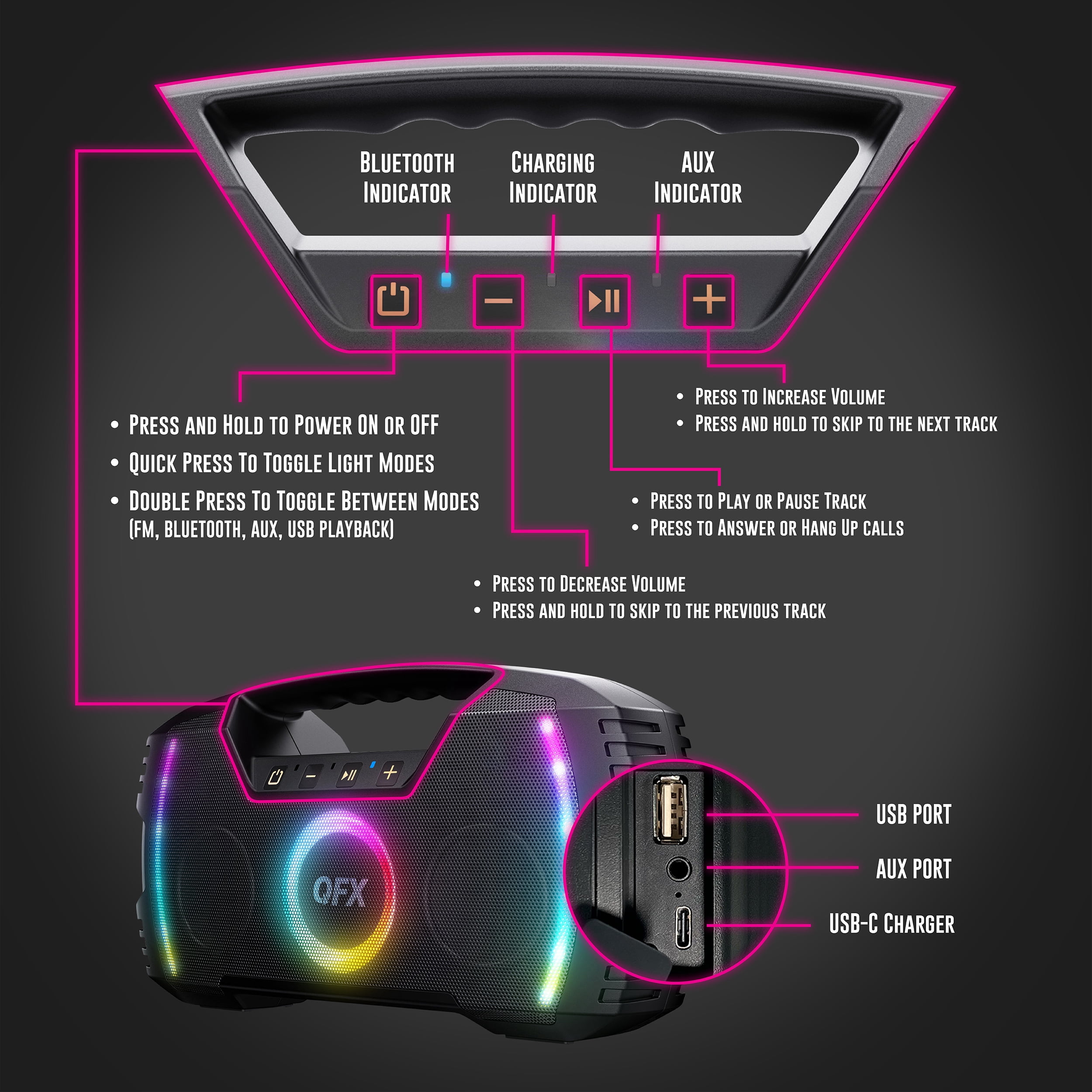 BT ZX-35 Portable Recharageable Bluetooth Waterproof speaker with party light, IPX7