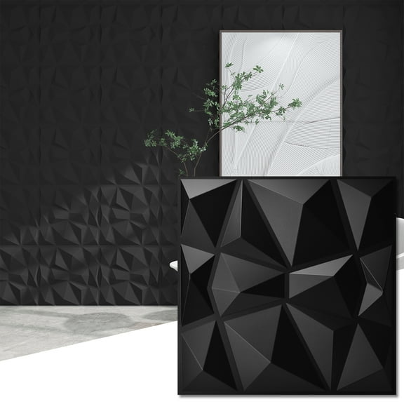 33PCS 11.8'' x 11.8'' PVC 3D Wall Panel Diamond for Interior Wall Décor in Black, Wall Decor PVC Panel, 3D Textured Wall Panels