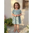 thumbnail image 3 of BemeyourBBs Kids Toddler Baby Girl Summer Cotton Linen Dress Clothes Puff Short Sleeve Ruffle Crew Neck Solid A-line Dress, 3 of 8