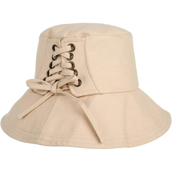 CoCopeaunts Summer Beach Hat for Women Hatband Foldable Fashion Solid Bucket Cap UV Protection Cross Bow Straps Fisherman Hat