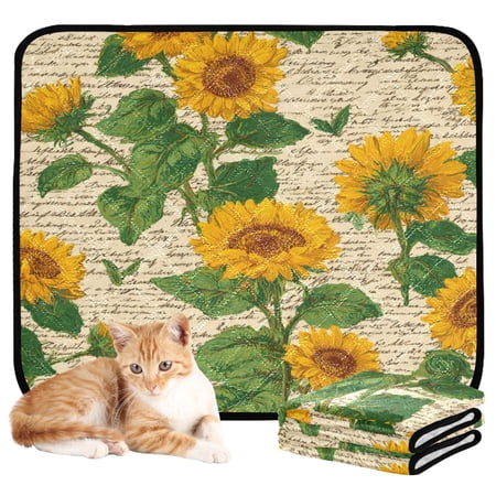 RMDQTR 3Pack Set of Small Pet Potty Pads Reusable Ultra-Absorbent Pet Training Pads Leak-Proof Pet Pads Retro-chic Sunflowers