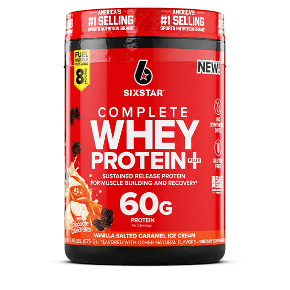 Six Star Pro Nutrition Complete Whey Protein Plus Powder, Vanilla Salted Caramel Ice Cream, 17 Servings