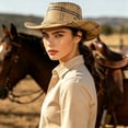 thumbnail image 2 of AJGRHE Western Cowboy Hat for Women and Men, Wide Brim Shapeable Summer Beach Sun Hat, Lightweight Cowgirl Hats for Outdoor Festival Khaki One Size, 2 of 4