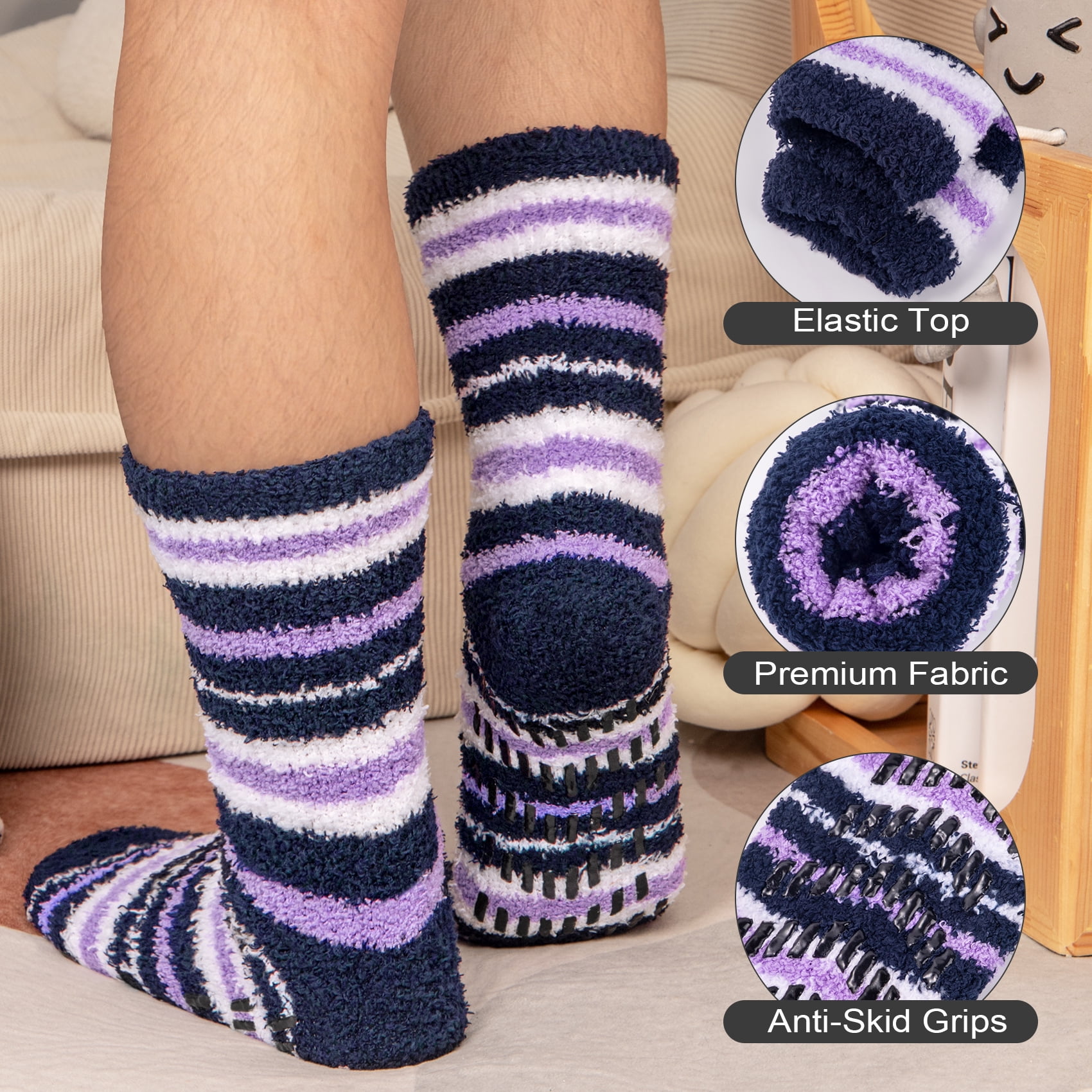 KOITHOT 6 Pack Men Fuzzy Socks Warm Winter Soft Fluffy Cozy Slipper Fleece Socks for Men