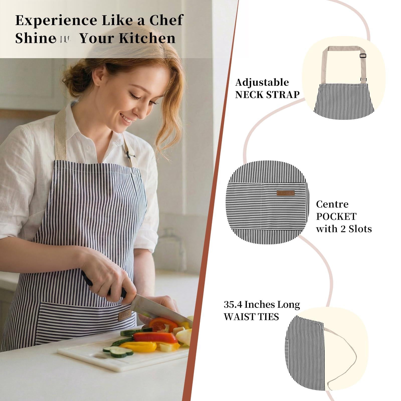 2 Pack Cooking Aprons Adjustable Bib Apron For Women With 2 Pockets  Kitchen Restaurant Men Chefs