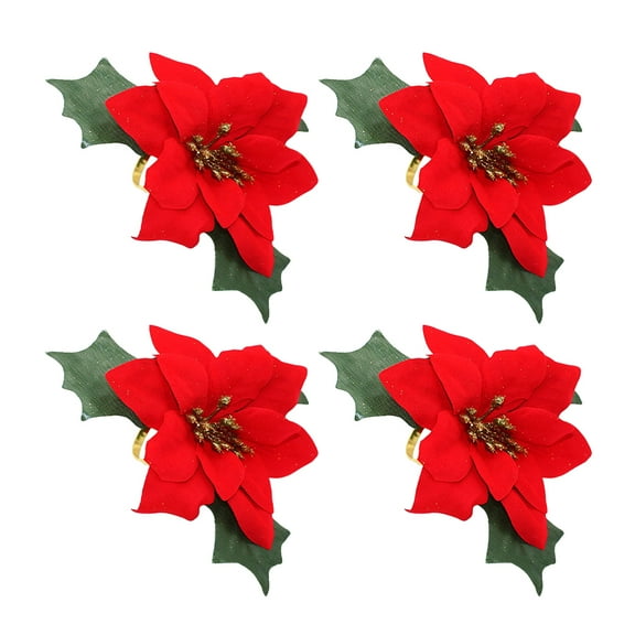 GAXIRE Christmas Table Decorations 4-Pack Flower Napkin Metal Holiday Dining Accessories