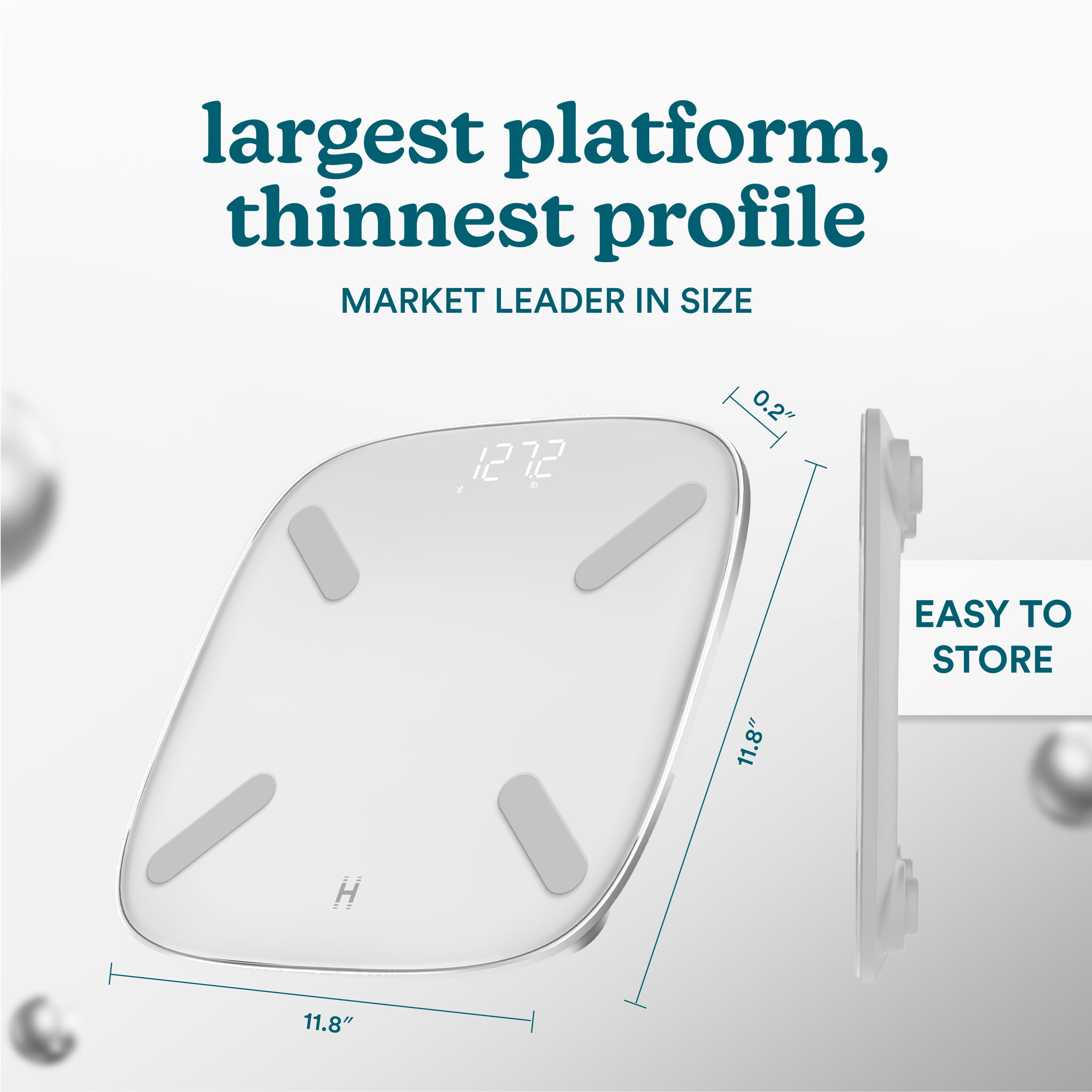 Homedics Smart Glo, Digital Bathroom Scale, Motion-Sensing Ambient Center Illumination, Sleek Tempered Glass, High-Precision Weight Measurement Up to 400 lbs, Sustainable Design, Bluetooth, White