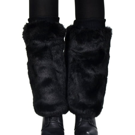 Teenage's Soft Faux Fur Fuzzy Furry Leg Winter Warmers, Black
