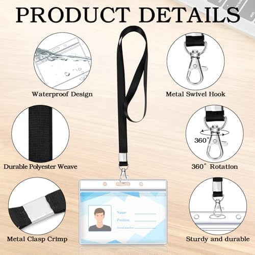 30 Pack Name Tag Lanyards with Id Holder, Clear Plastic Horizontal Name Tags Holders and Black Badge Lanyards with ID Holder for School Office Team Workers Volunteers (Multicolor)
