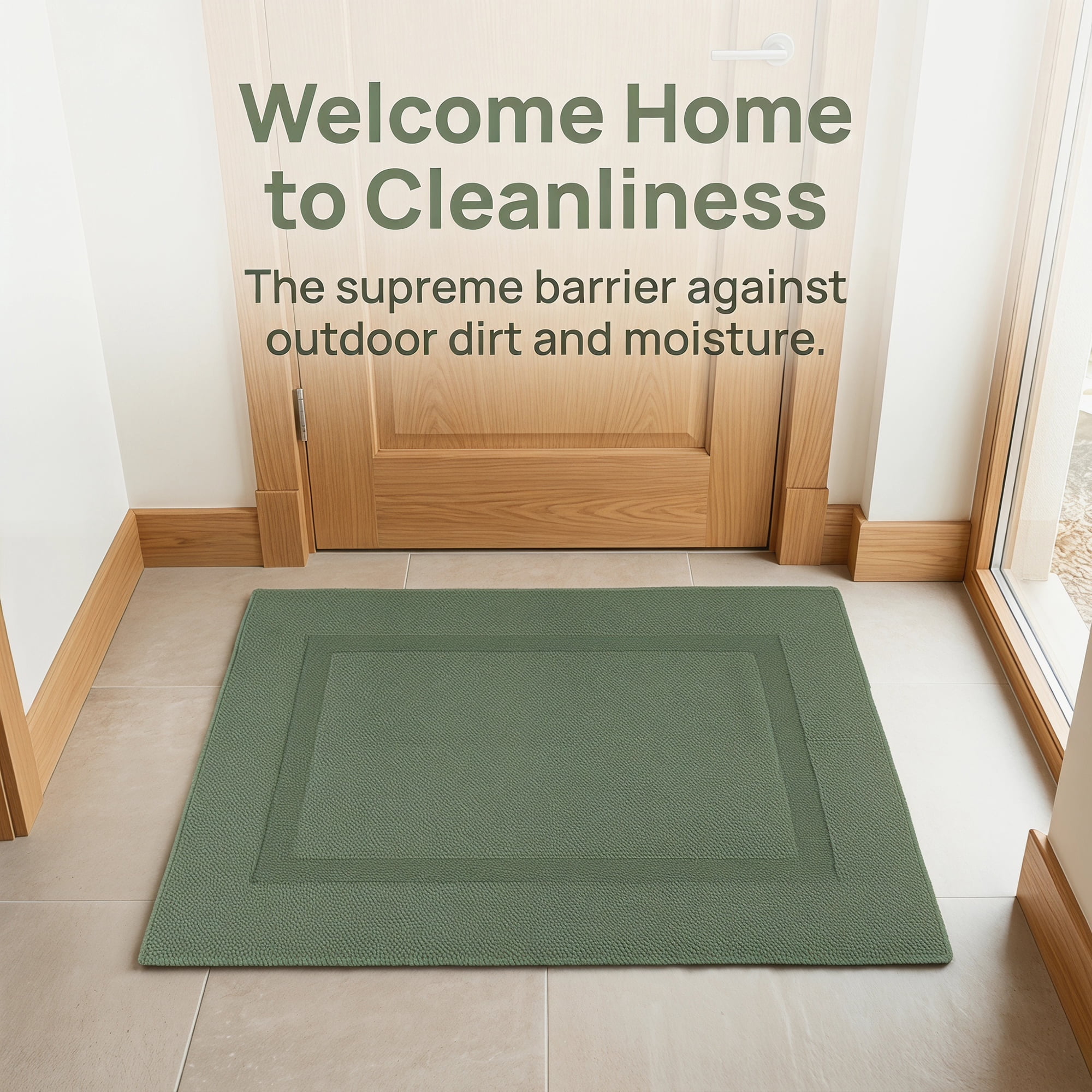 Unique Bargains Geometric Non Slip Waterproof Rug Scraper Welcome Mat Dark Green 32" x 20"
