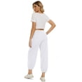 thumbnail image 3 of Womens High Waist Pants Drawstring Waist Wide Leg Cropped Comfort Capris Casual Vacation Trousers with Pockets, White, S, 3 of 9