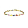 thumbnail image 2 of Rainbow Sapphire & CZ Diamond Tennis Bracelet - Oval Cuts -Multi Color Gemstone,14K Gold Plated, Colorful Bracelet Gemstones, 2 of 2