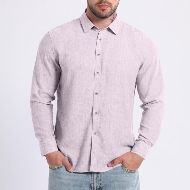 Ceisia Men's Oversize Flax Long-Sleeve Button-Down Shirt for Spring/Summer Casual & Smart Wear Gift