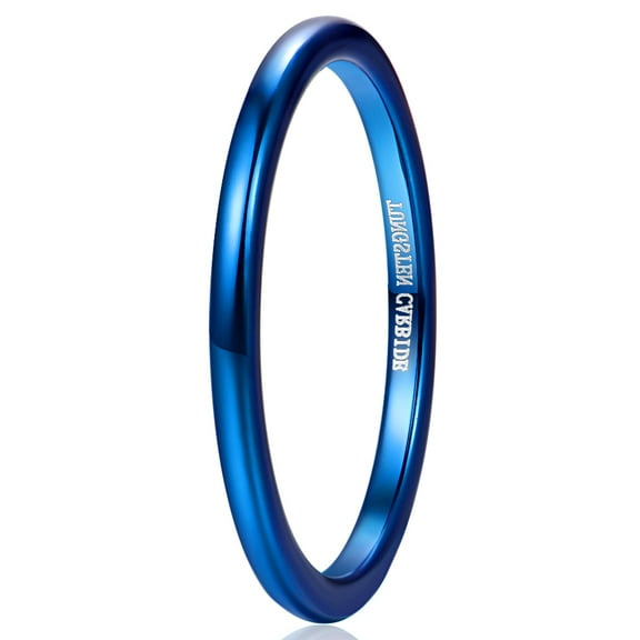 2mm Tungsten Rings for Unisex Blue Stackable Slim Wedding Bands Size 6-12
