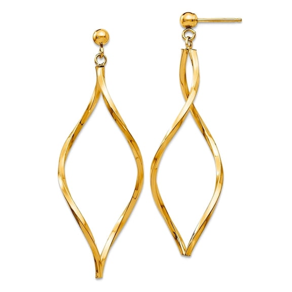 14k Solid Yellow Gold Twisted Post Long Drop Dangle Earrings 40x13mm Wide Dangle Earring for Women