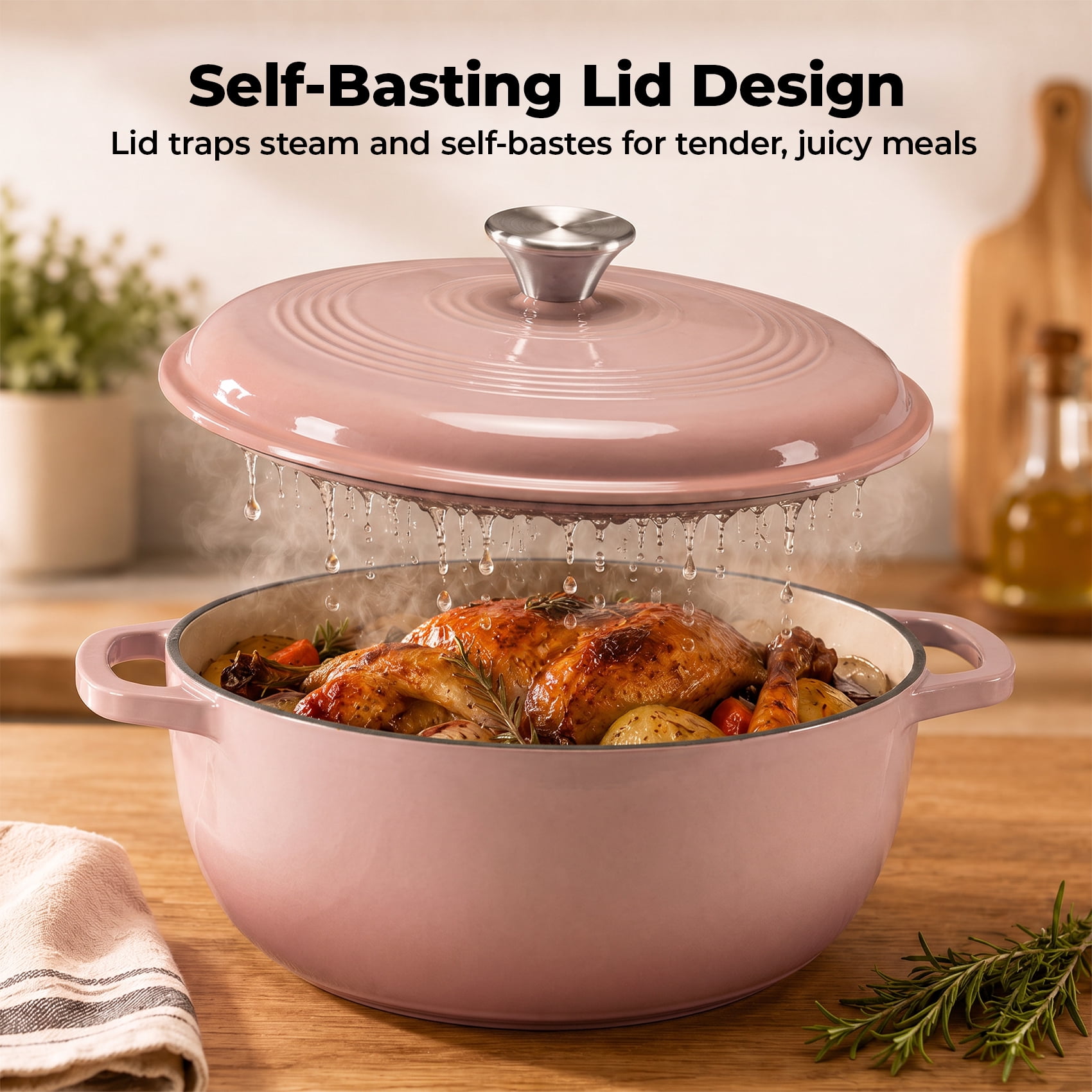 Alvantor Enameled Cast Iron Dutch Oven Pot with Lid-6Quart Non Stick Casserole Pot-Heavy Duty & Oven Safe up to 500° F for Bread Baking, Braising, Stews, Roasting